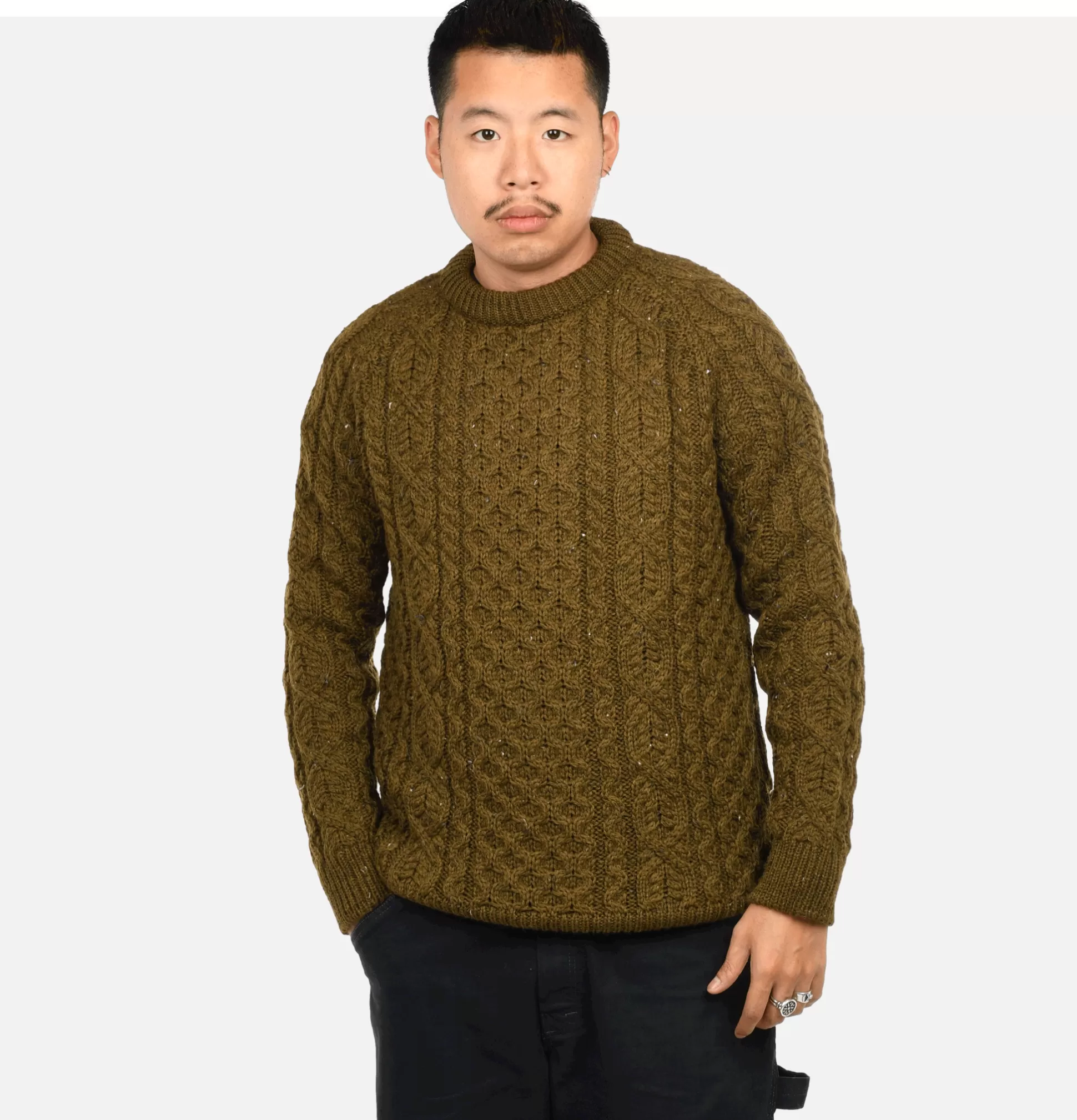 PEREGRINE Knitwear<Wool Hudson Aran Knit Khaki